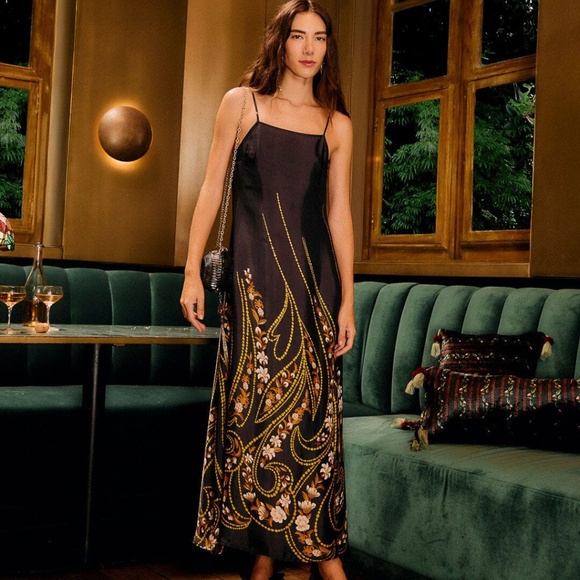 Farm Rio Black Garden Slip Midi Dress - Picture 11 of 11